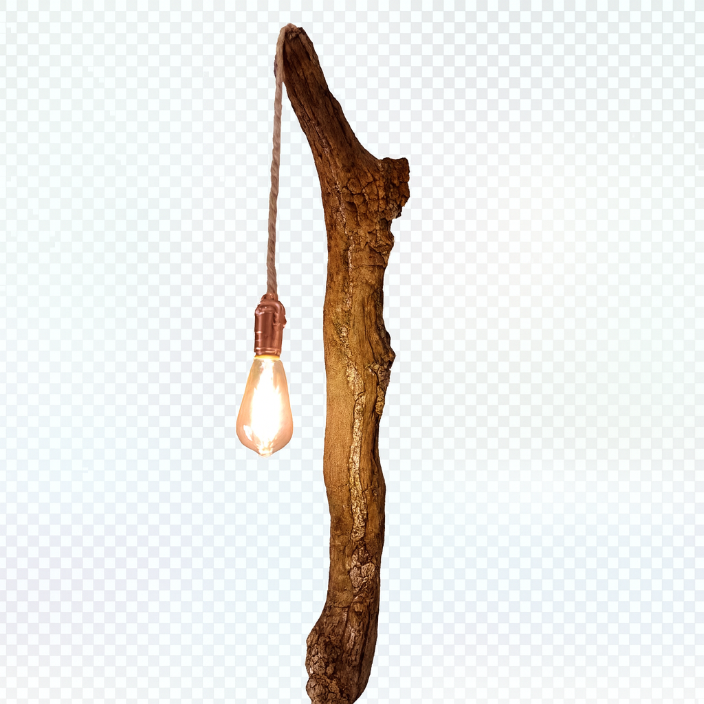 Rustic Driftwood Hanging Lamp – Handmade Nature-Inspired Wall Light