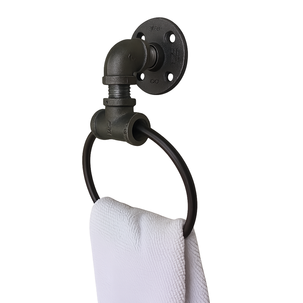 Industrial Iron Pipe Towel Ring – Wall-Mounted Vintage Holder