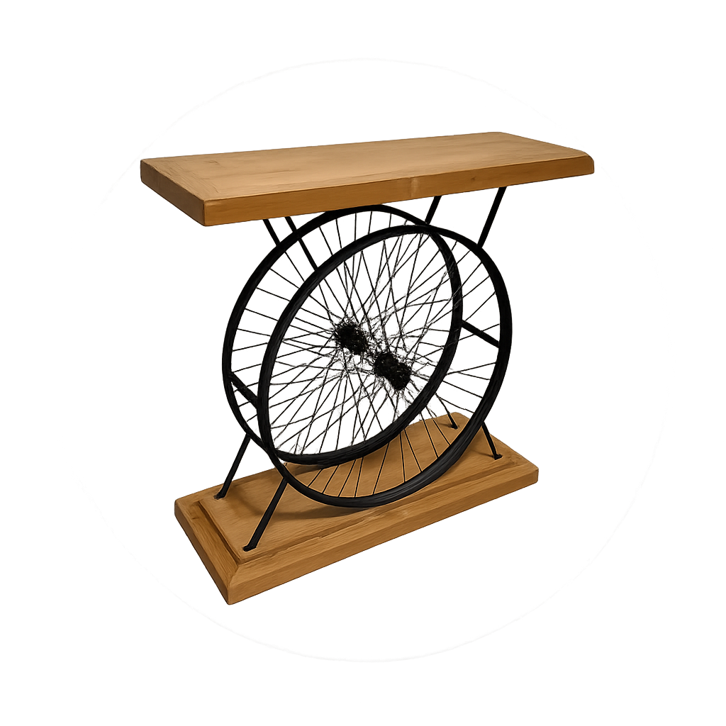 Industrial Wheel Console Table – Handmade Functional Art