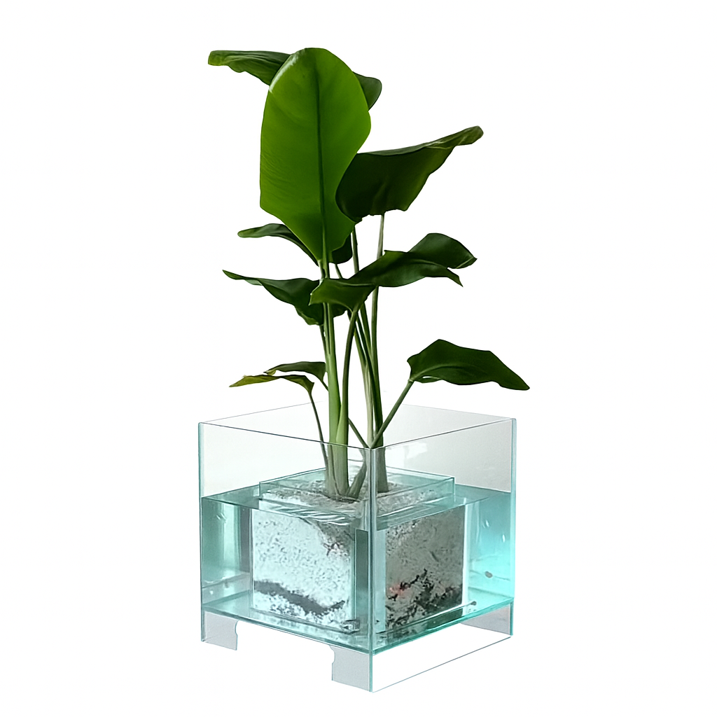 Crystal Clear Cube Planter – Modern Transparent Decor Pot