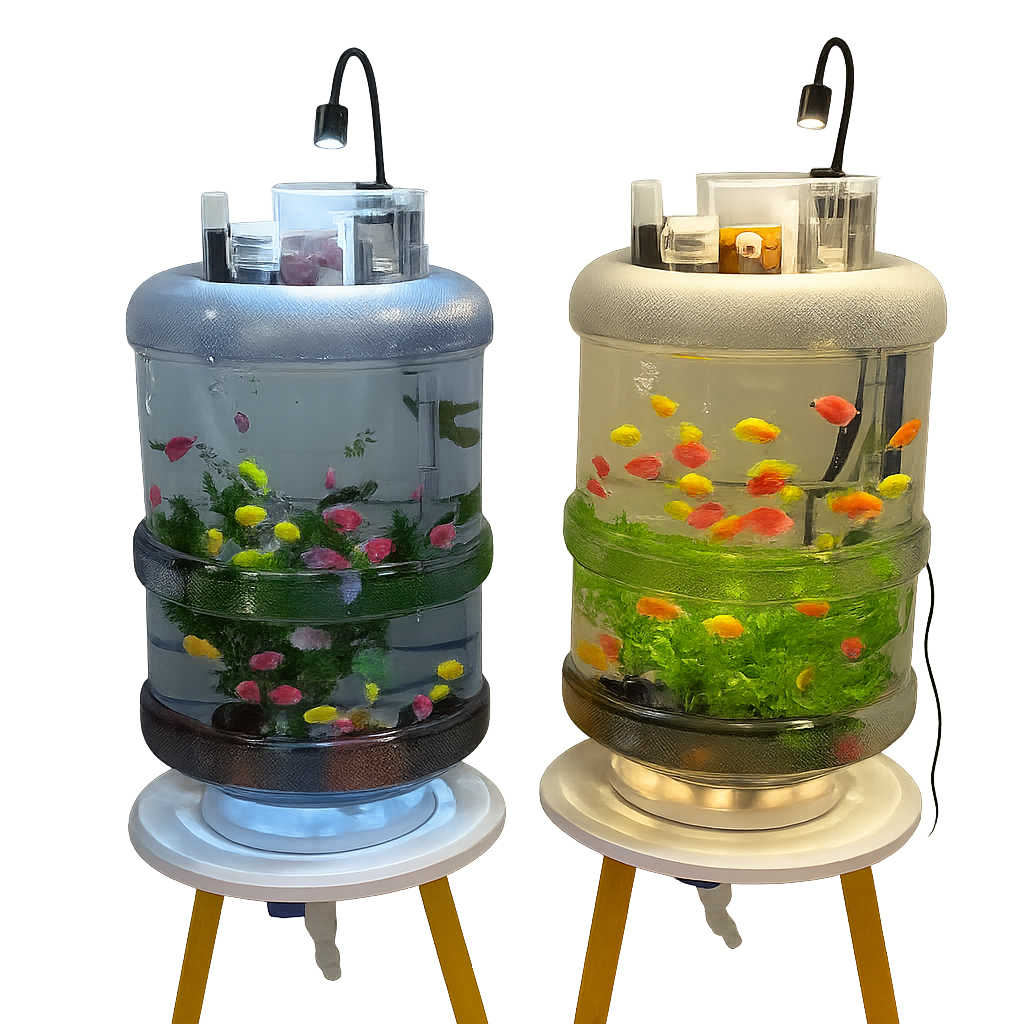 Barrel Aquarium Tower – Modern Cylinder Fish Tank with LED Light
